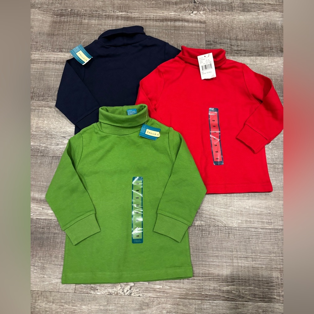 Falls Creek Kids Long Sleeve Turtleneck - Red, Green, and Blue